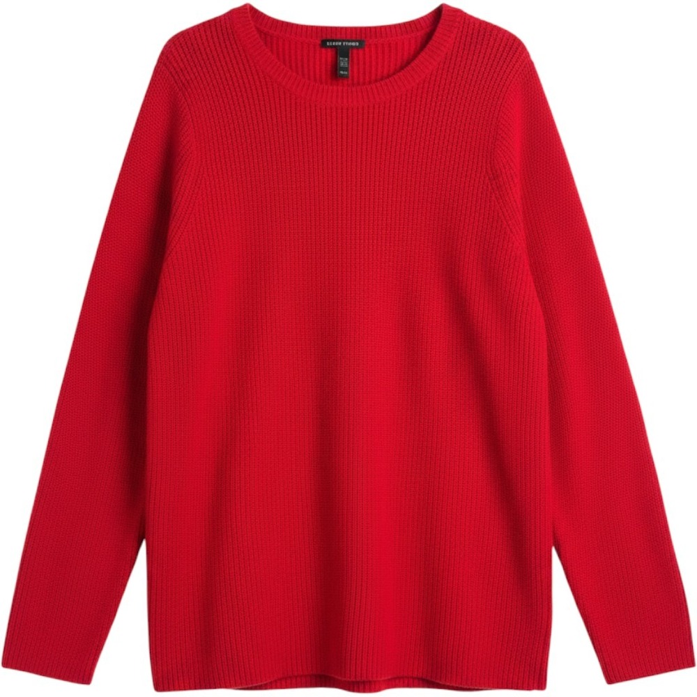 Eileen Fisher Sweater sz L Red Merino Wool quiet luxury minimalist